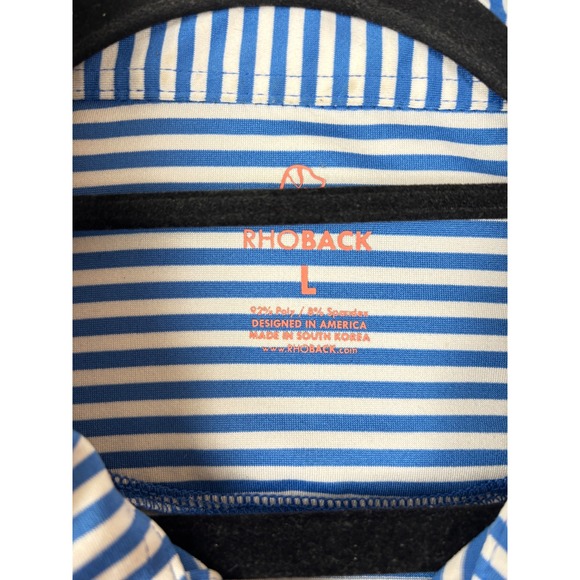 Rhoback Polo Shirt Mens Size Large Blue White Striped Golf Short Sleeve Preppy - Picture 3 of 6